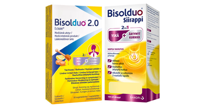 BISOLDUO&reg; on kuivaa yskää hillitsevä ja ärtynyttä kurkkua rauhoittava valmiste.